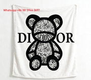 Dior Bear Print Flannel Sofa Throw Blanket D008